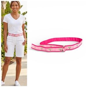 Women’s Pink Palm Tree Ribbon Belt Size L/XL Golf Preppy Summer Tropical